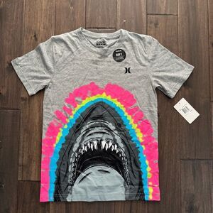 Hurley Soft Grey Heather Shark Tee T-Shirt Boys L NWT
